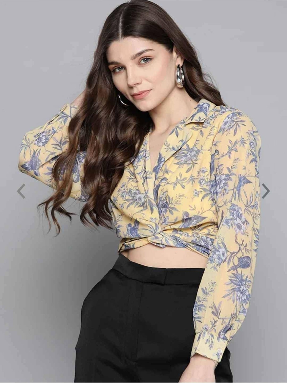 Floral Twist-Front Crop Shirt